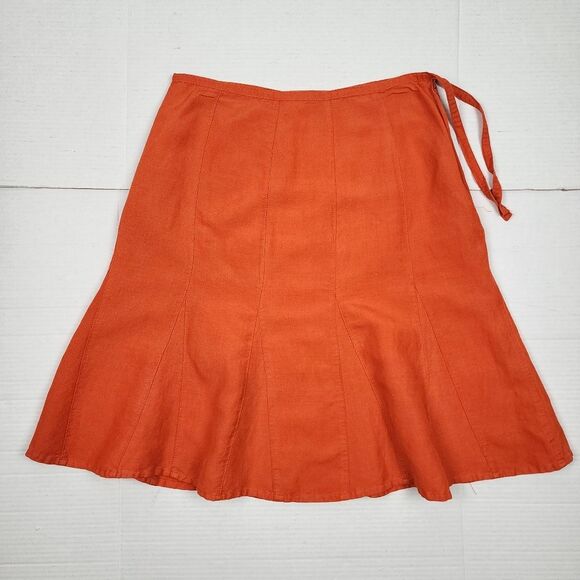 Sherry Taylor A-line Orange Cotton Rayon Skirt Knee Length Midi Size M - Picture 10 of 10